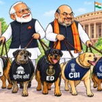 cartoon of modi amitshah controlling all agencies