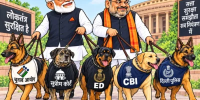 cartoon of modi amitshah controlling all agencies